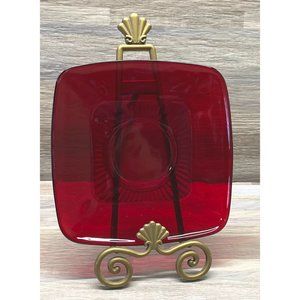 Vintage Anchor Hocking Royal Ruby Red Charm Glass Saucer 5.25" Plate Christmas